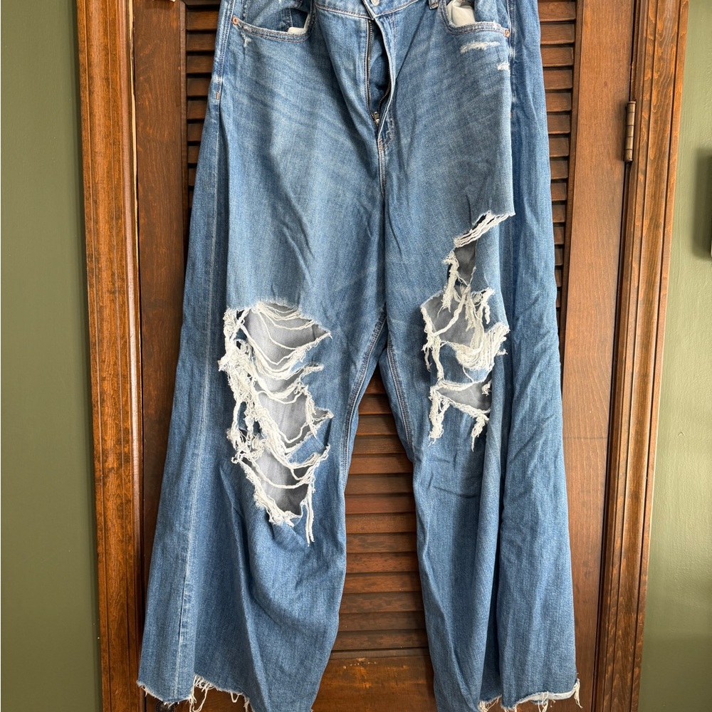 American Eagle Outfitters Blue Distressed Flare Jeans